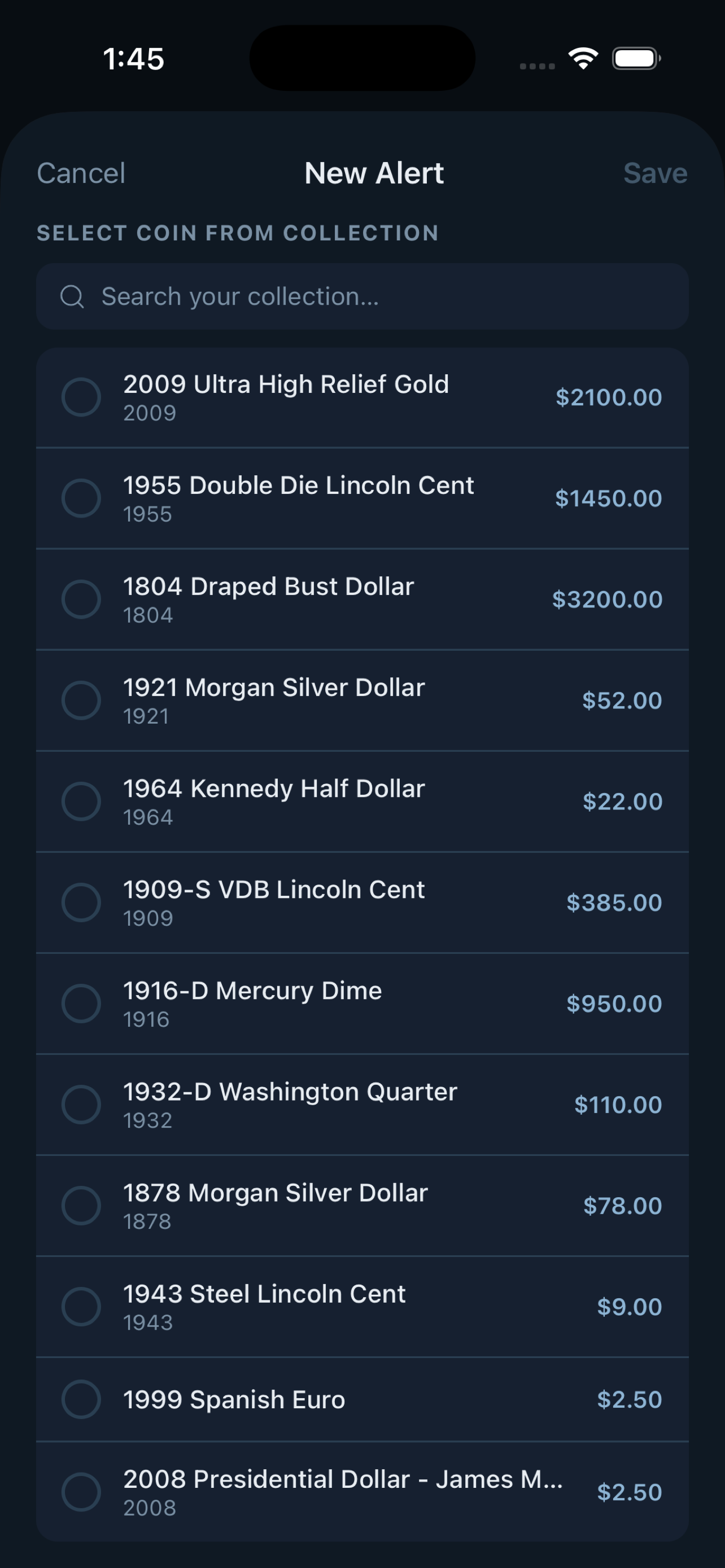 Price alert setup